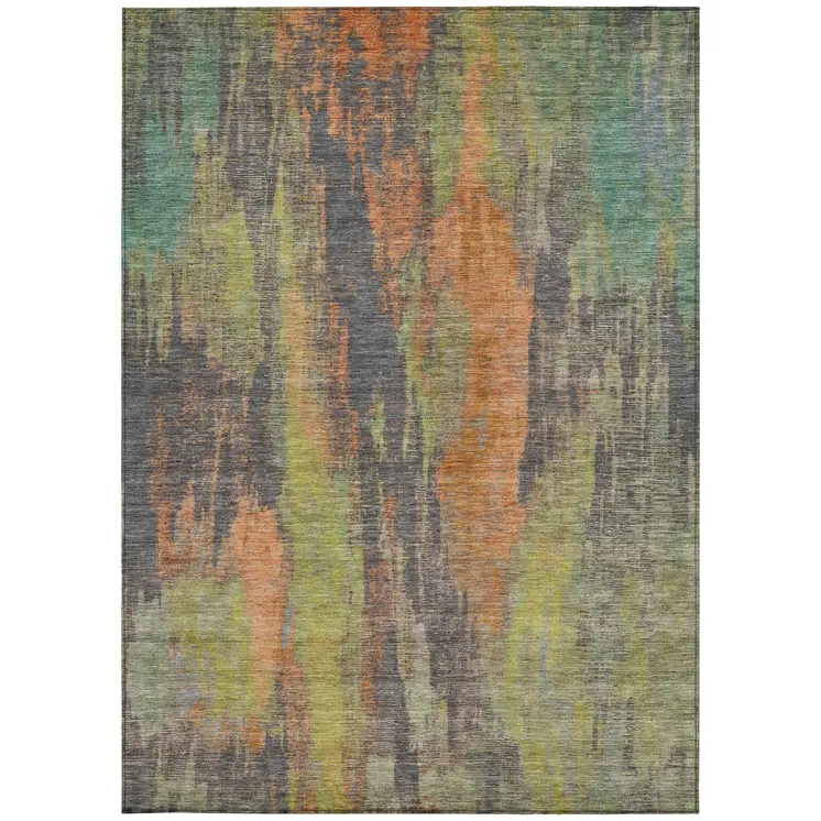 3' X 5' Orange And Teal Blue Abstract Washable Indoor Outdoor Area Rug