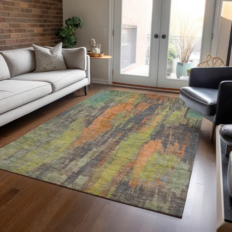 3' X 5' Orange And Teal Blue Abstract Washable Indoor Outdoor Area Rug