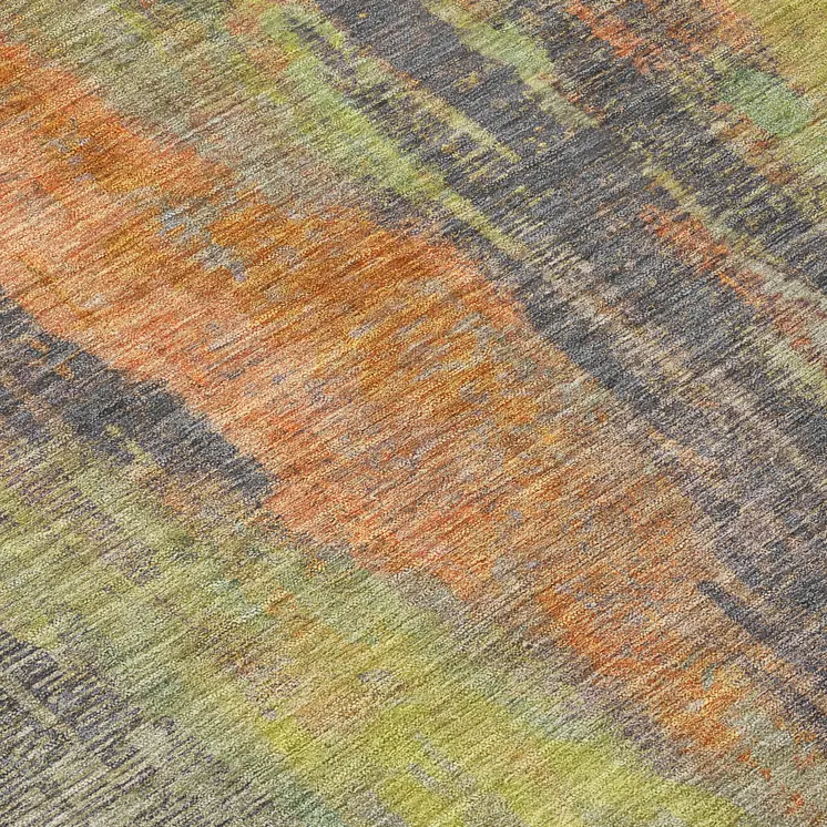 8' Orange And Teal Blue Round Abstract Washable Indoor Outdoor Area Rug