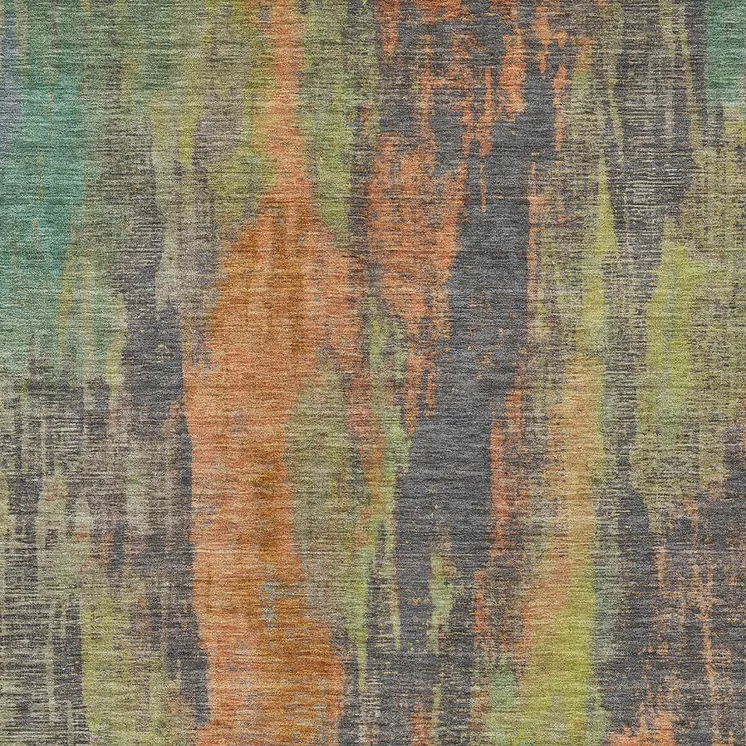 9' X 12' Orange And Teal Blue Abstract Washable Indoor Outdoor Area Rug