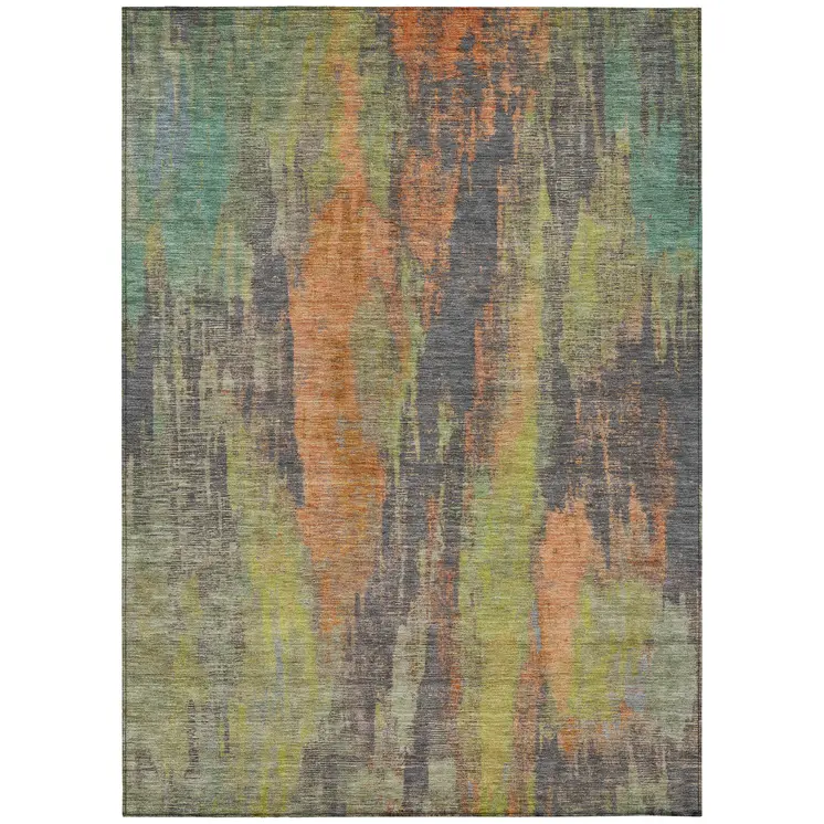 10' X 14' Orange And Teal Blue Abstract Washable Indoor Outdoor Area Rug