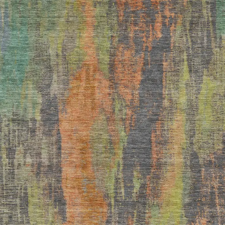 10' X 14' Orange And Teal Blue Abstract Washable Indoor Outdoor Area Rug