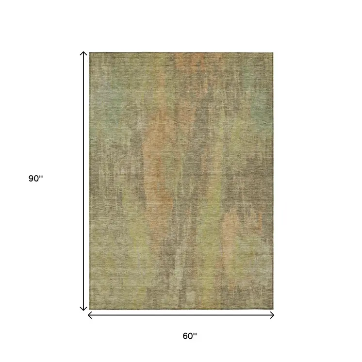 5' X 8' Taupe And Copper Abstract Washable Indoor Outdoor Area Rug