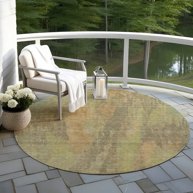 8' Taupe And Copper Round Abstract Washable Indoor Outdoor Area Rug