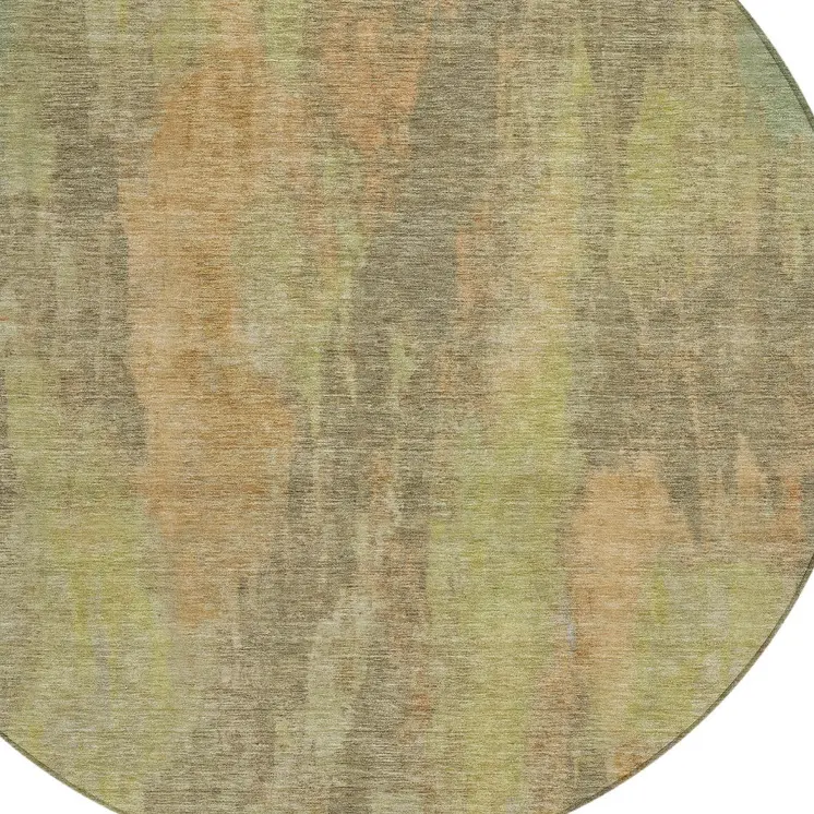 8' Taupe And Copper Round Abstract Washable Indoor Outdoor Area Rug