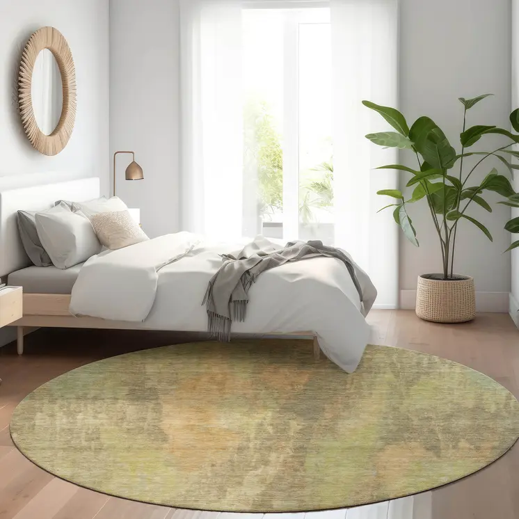 8' Taupe And Copper Round Abstract Washable Indoor Outdoor Area Rug