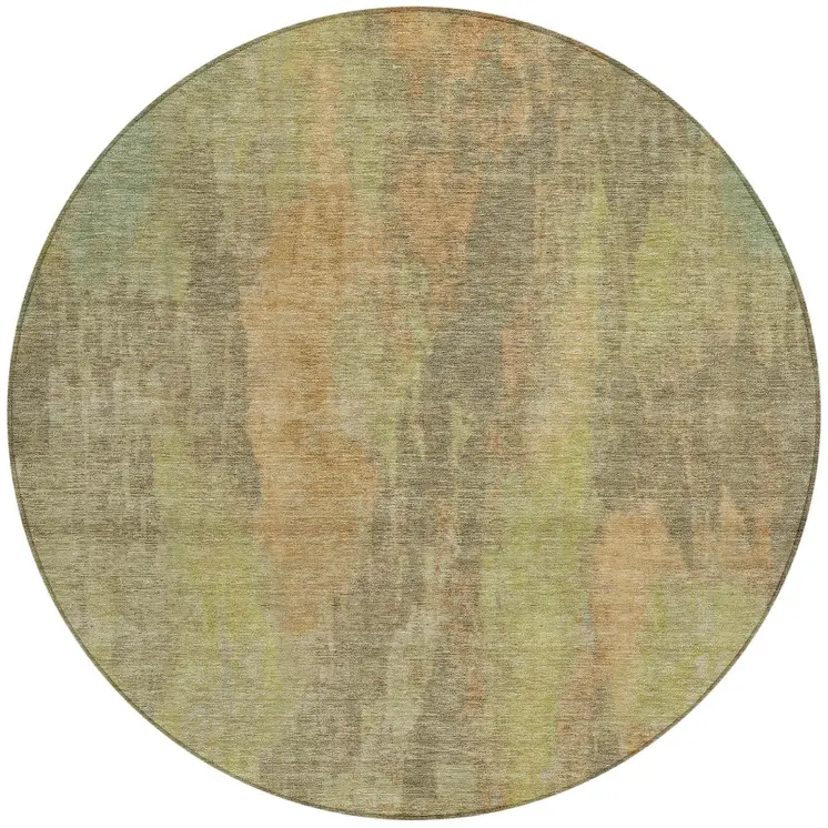 8' Taupe And Copper Round Abstract Washable Indoor Outdoor Area Rug