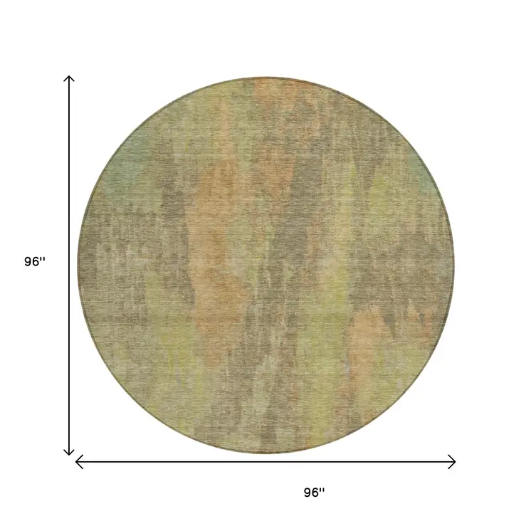 8' Taupe And Copper Round Abstract Washable Indoor Outdoor Area Rug