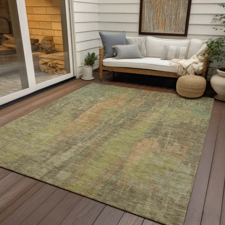 9' X 12' Taupe And Copper Abstract Washable Indoor Outdoor Area Rug