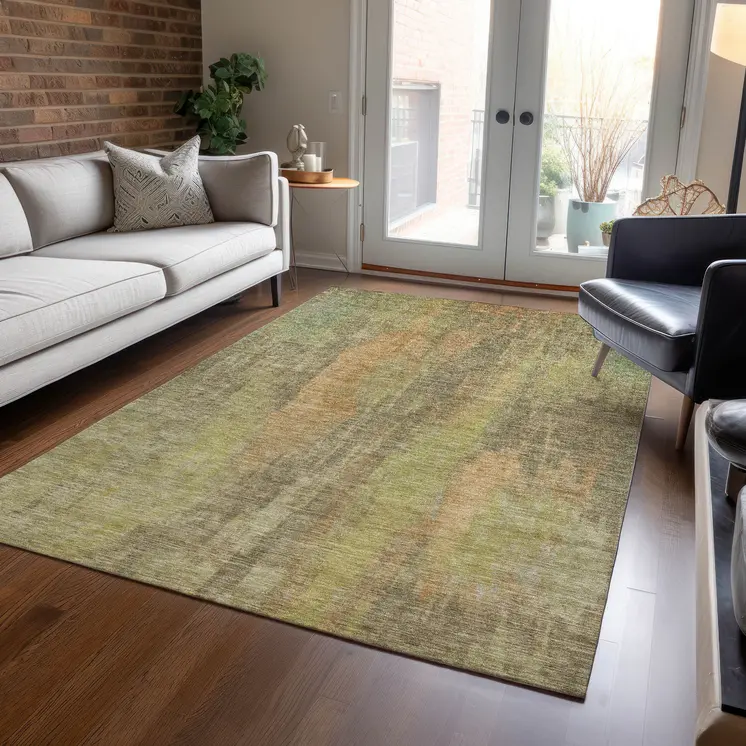 9' X 12' Taupe And Copper Abstract Washable Indoor Outdoor Area Rug