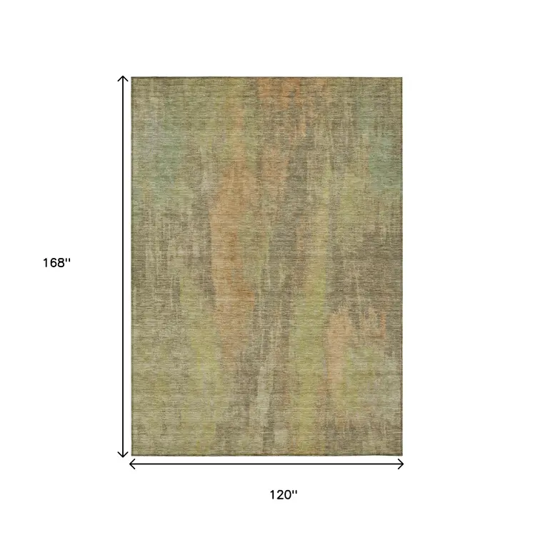 10' X 14' Taupe And Copper Abstract Washable Indoor Outdoor Area Rug