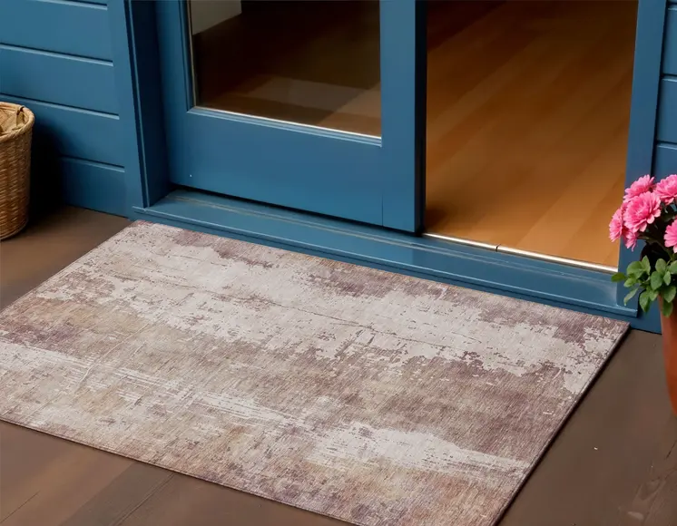 3' X 5' Blush And Ivory Abstract Washable Indoor Outdoor Area Rug