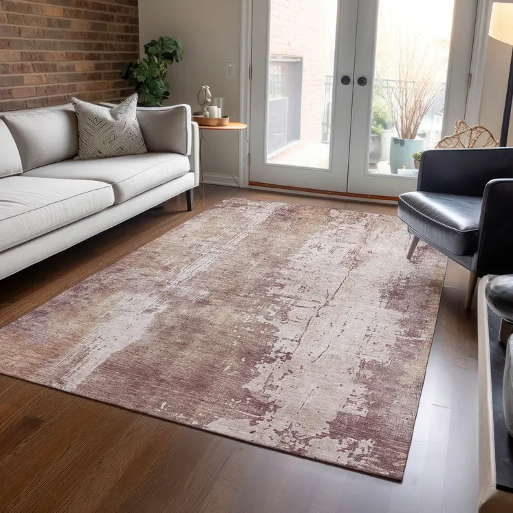 5' X 8' Blush And Ivory Abstract Washable Indoor Outdoor Area Rug