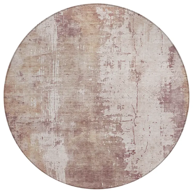 8' Blush And Ivory Round Abstract Washable Indoor Outdoor Area Rug