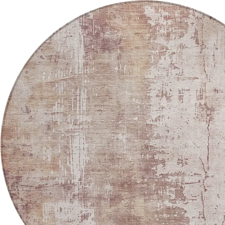 8' Blush And Ivory Round Abstract Washable Indoor Outdoor Area Rug