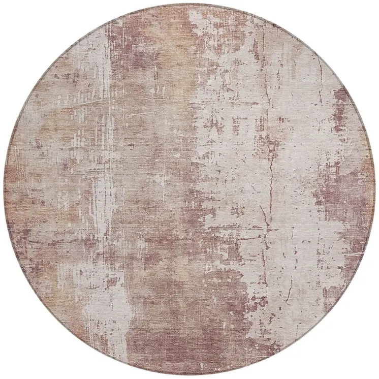8' Blush And Ivory Round Abstract Washable Indoor Outdoor Area Rug