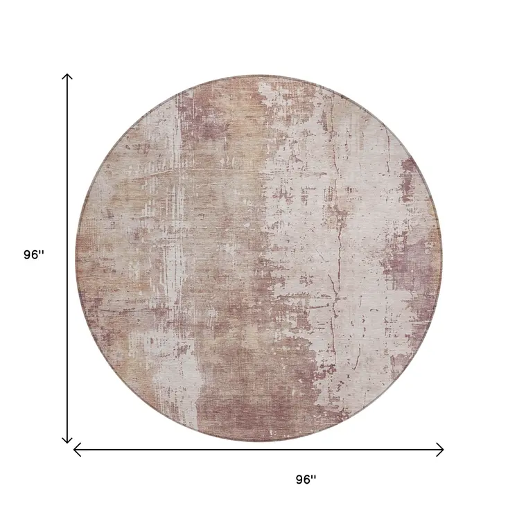 8' Blush And Ivory Round Abstract Washable Indoor Outdoor Area Rug