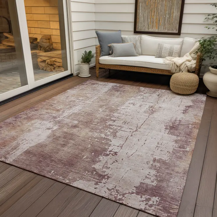8' X 10' Blush And Ivory Abstract Washable Indoor Outdoor Area Rug