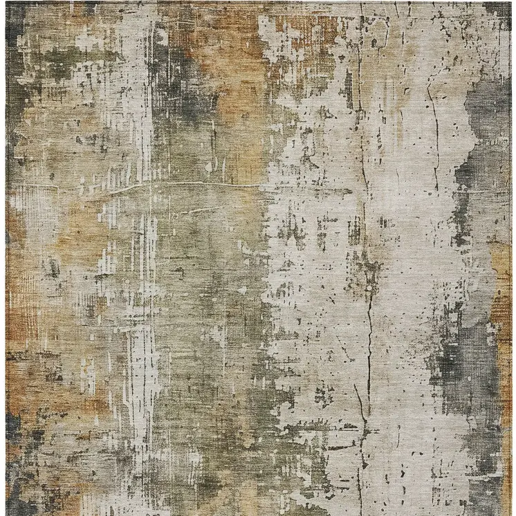 5' X 8' Olive Green And Ivory Abstract Washable Indoor Outdoor Area Rug