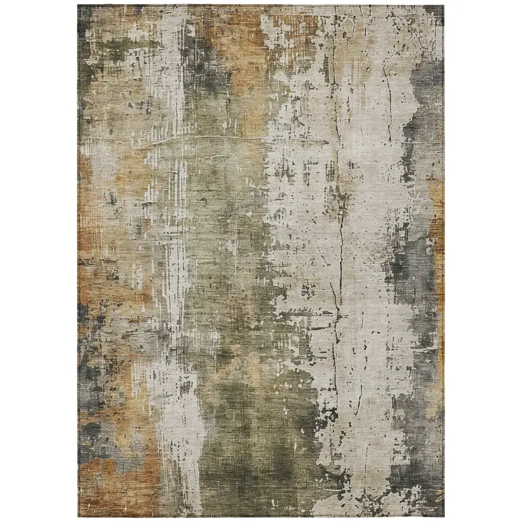 5' X 8' Olive Green And Ivory Abstract Washable Indoor Outdoor Area Rug