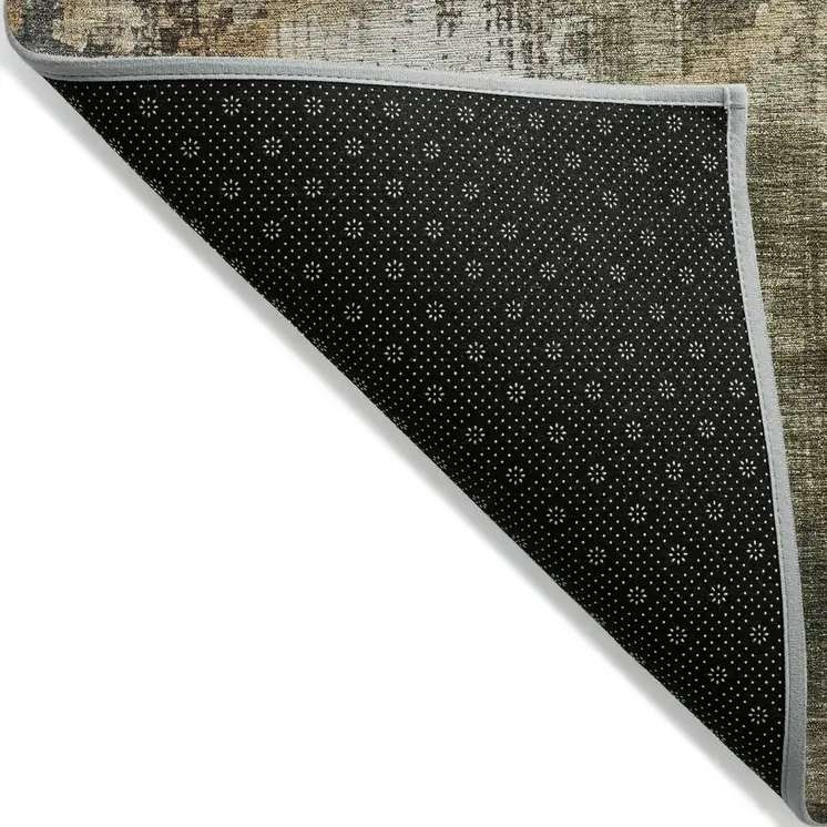 5' X 8' Olive Green And Ivory Abstract Washable Indoor Outdoor Area Rug