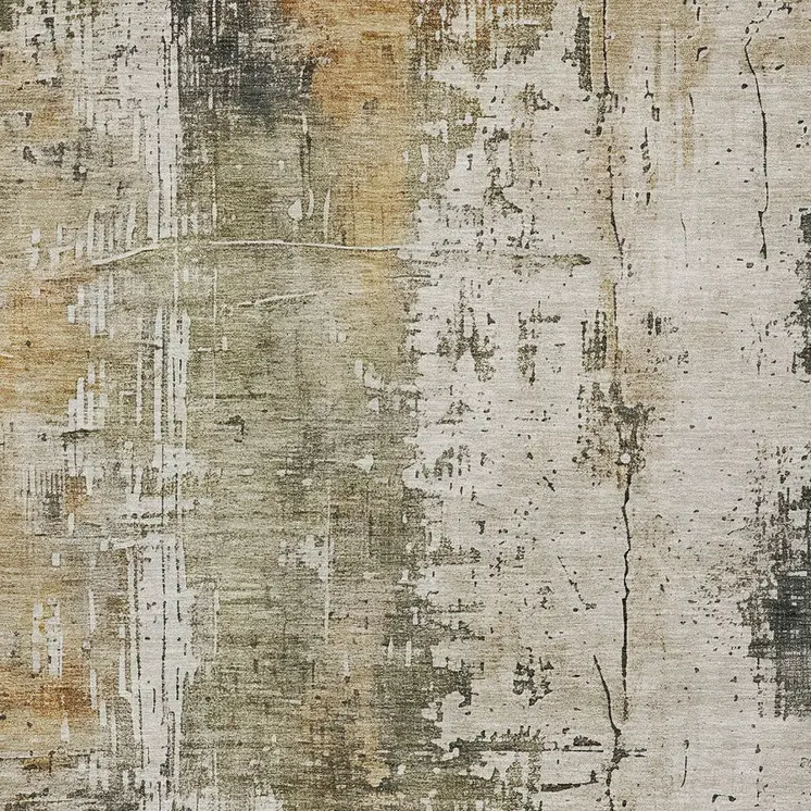 9' X 12' Olive Green And Ivory Abstract Washable Indoor Outdoor Area Rug