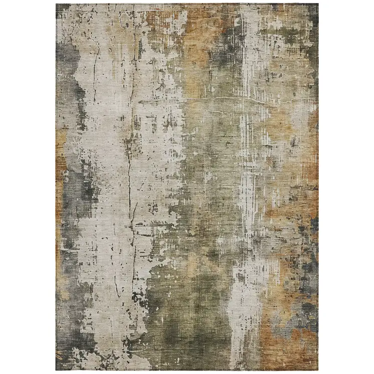 10' X 14' Olive Green And Ivory Abstract Washable Indoor Outdoor Area Rug