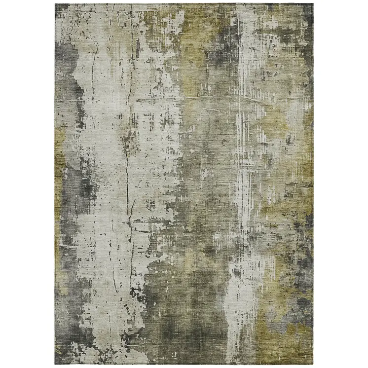 3' X 5' Pewter And Ivory Abstract Washable Indoor Outdoor Area Rug