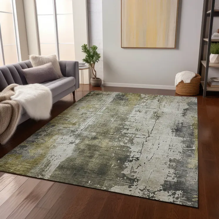 3' X 5' Pewter And Ivory Abstract Washable Indoor Outdoor Area Rug