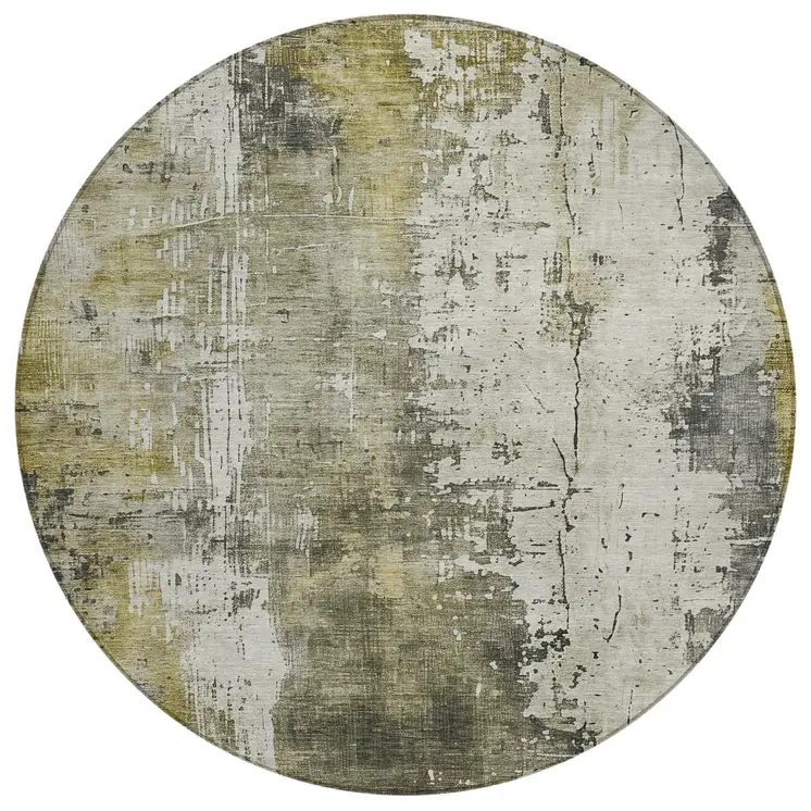 8' Pewter And Ivory Round Abstract Washable Indoor Outdoor Area Rug