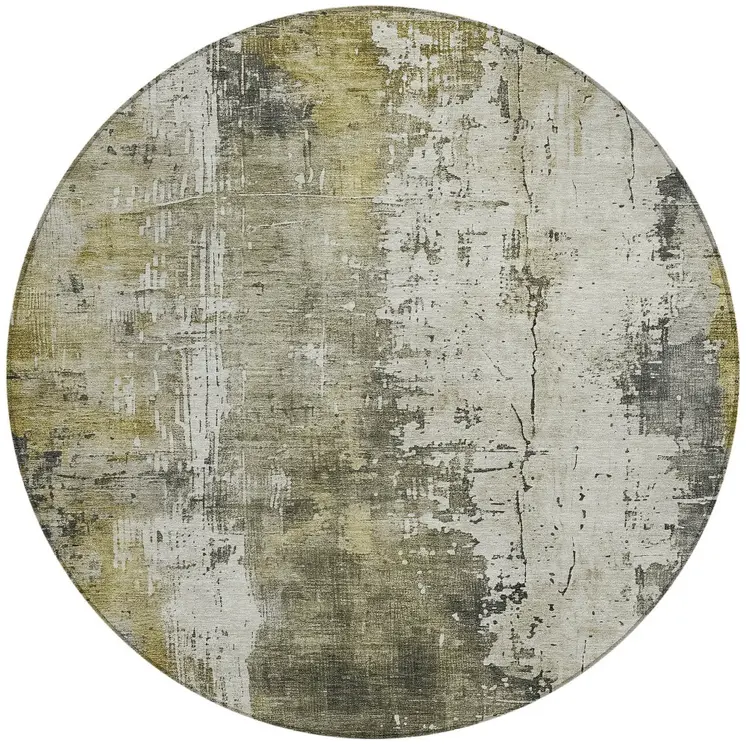 8' Pewter And Ivory Round Abstract Washable Indoor Outdoor Area Rug