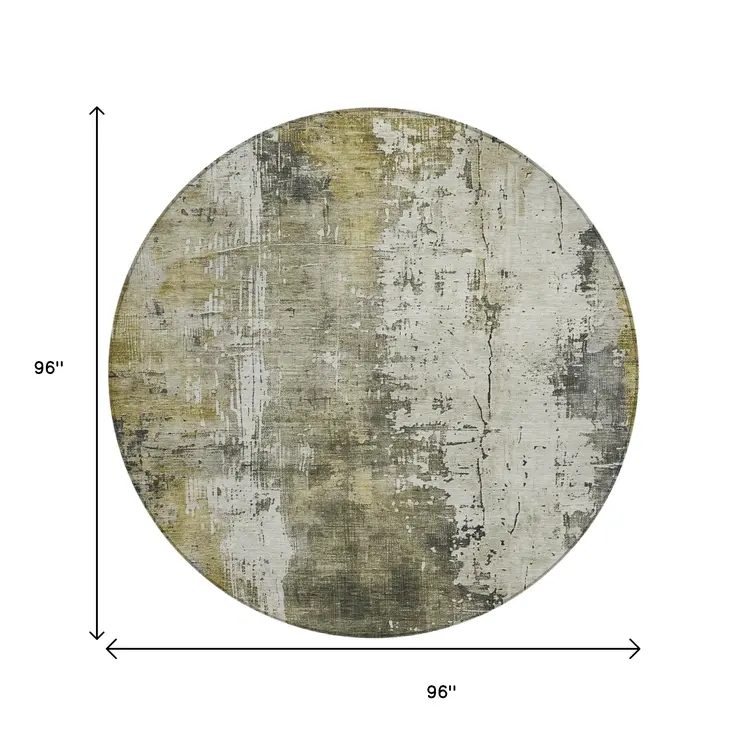 8' Pewter And Ivory Round Abstract Washable Indoor Outdoor Area Rug