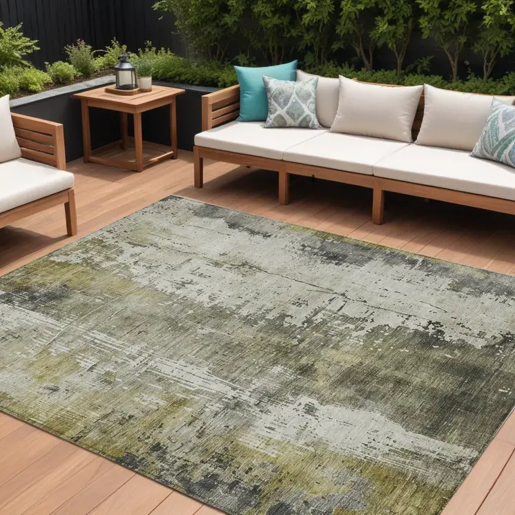 8' X 10' Pewter And Ivory Abstract Washable Indoor Outdoor Area Rug