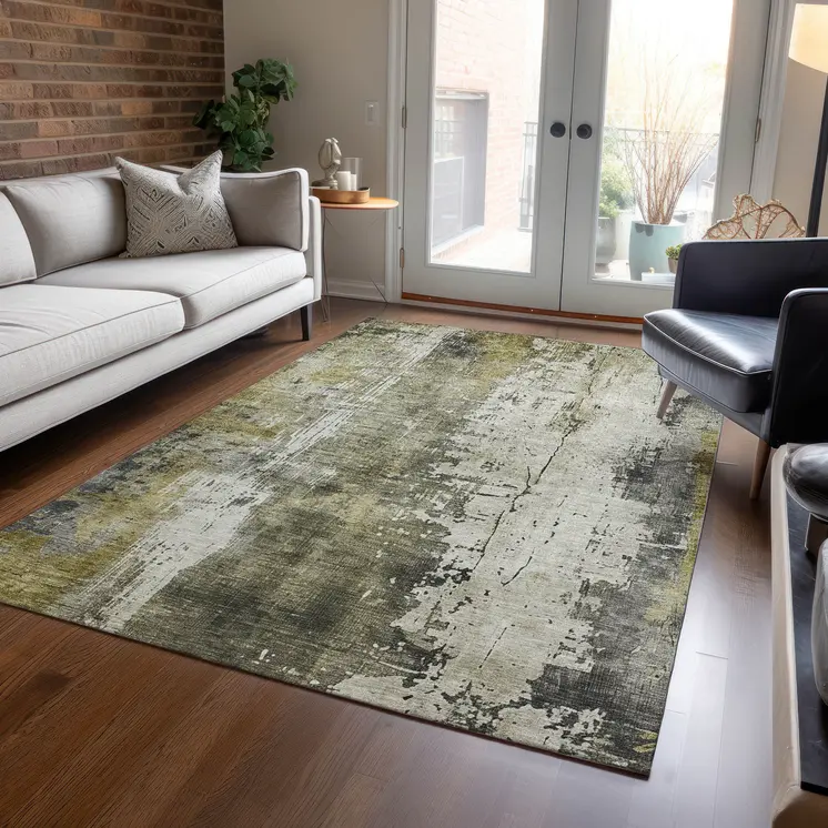 8' X 10' Pewter And Ivory Abstract Washable Indoor Outdoor Area Rug