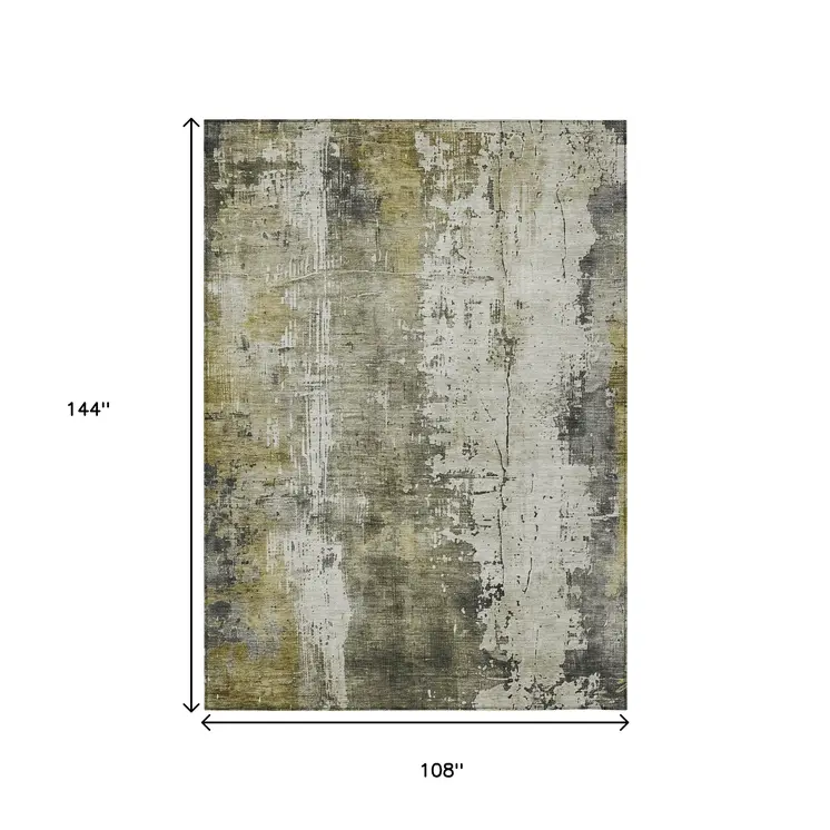 9' X 12' Pewter And Ivory Abstract Washable Indoor Outdoor Area Rug