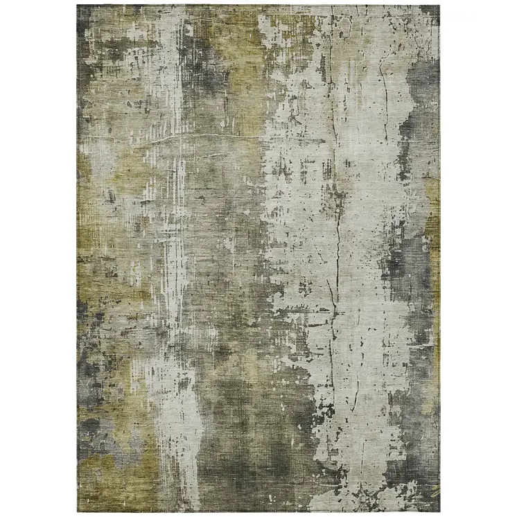 9' X 12' Pewter And Ivory Abstract Washable Indoor Outdoor Area Rug