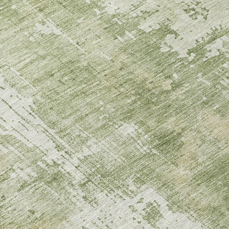 8' Sage And Ivory Round Abstract Washable Indoor Outdoor Area Rug