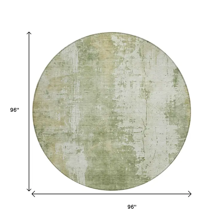 8' Sage And Ivory Round Abstract Washable Indoor Outdoor Area Rug