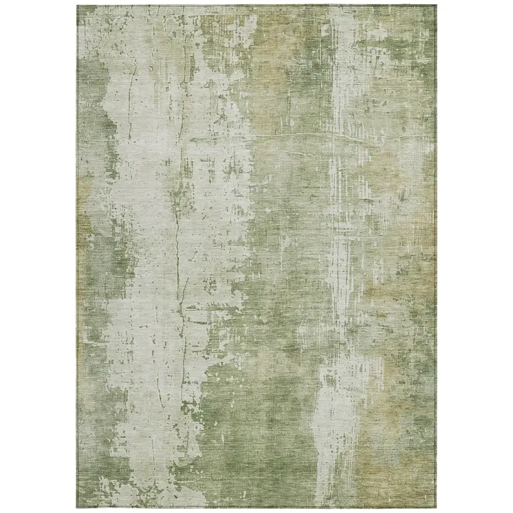 8' X 10' Sage And Ivory Abstract Washable Indoor Outdoor Area Rug