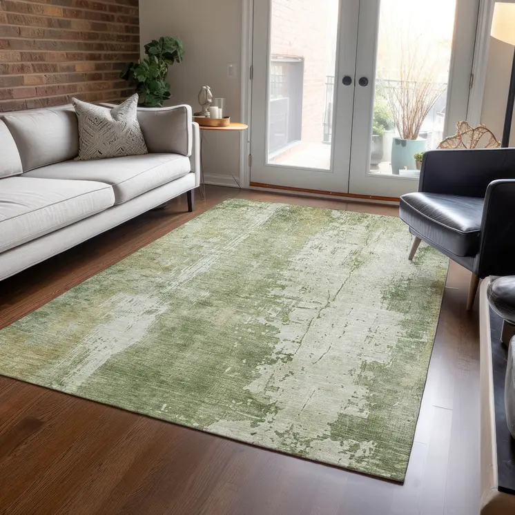 8' X 10' Sage And Ivory Abstract Washable Indoor Outdoor Area Rug