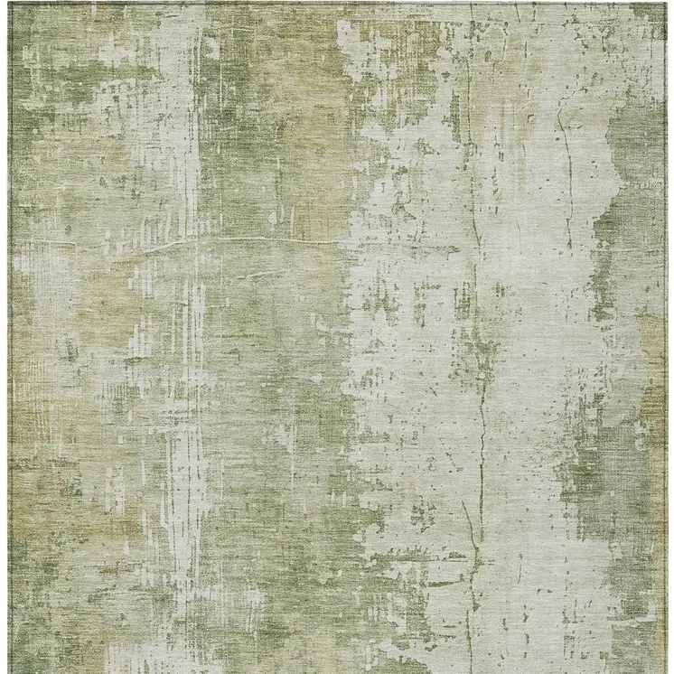 10' X 14' Sage And Ivory Abstract Washable Indoor Outdoor Area Rug