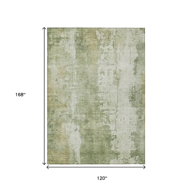 10' X 14' Sage And Ivory Abstract Washable Indoor Outdoor Area Rug