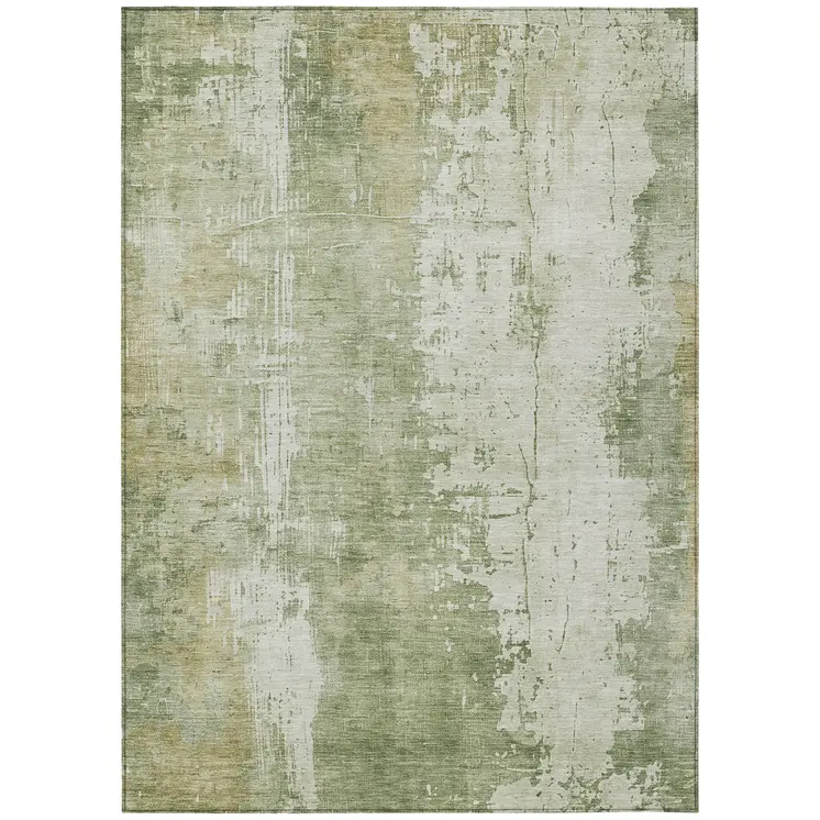 10' X 14' Sage And Ivory Abstract Washable Indoor Outdoor Area Rug