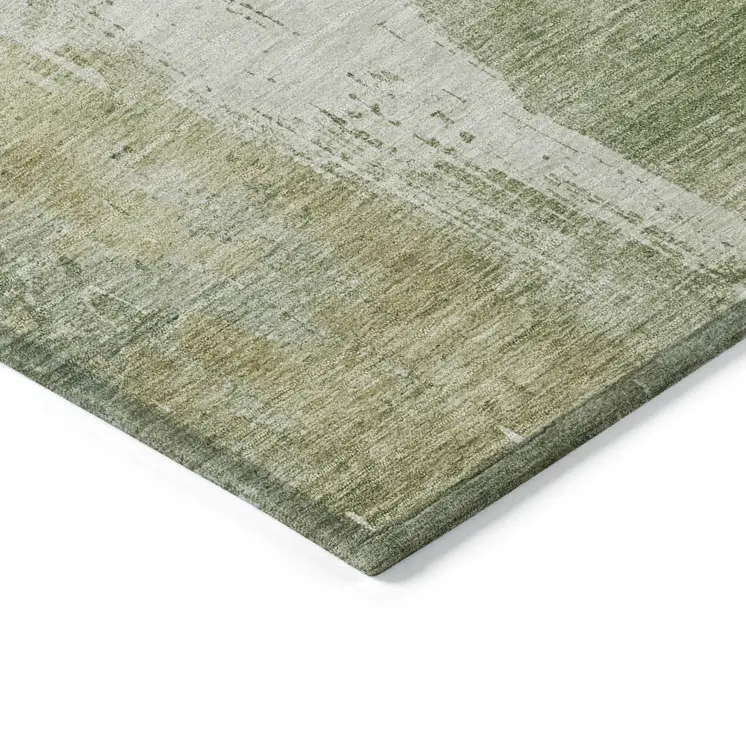 10' X 14' Sage And Ivory Abstract Washable Indoor Outdoor Area Rug