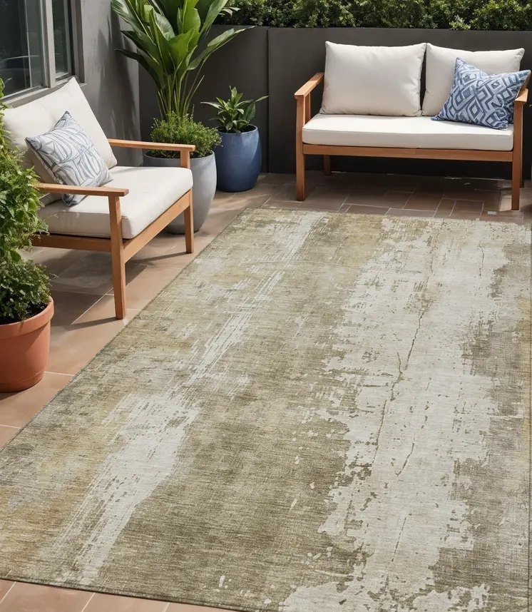 5' X 8' Taupe And Ivory Abstract Washable Indoor Outdoor Area Rug