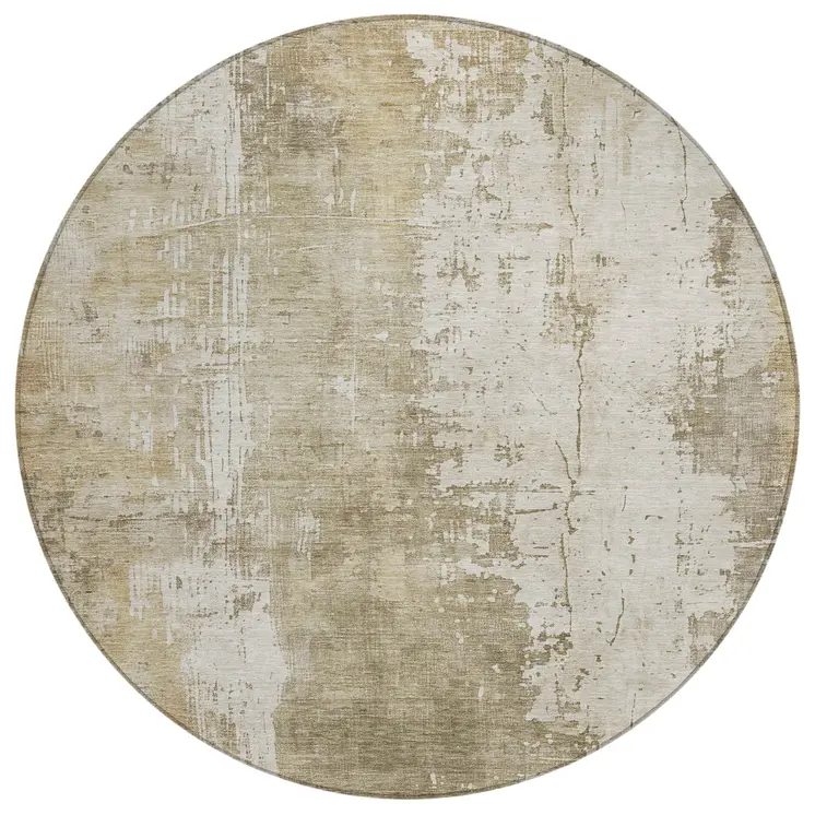 8' Taupe And Ivory Round Abstract Washable Indoor Outdoor Area Rug