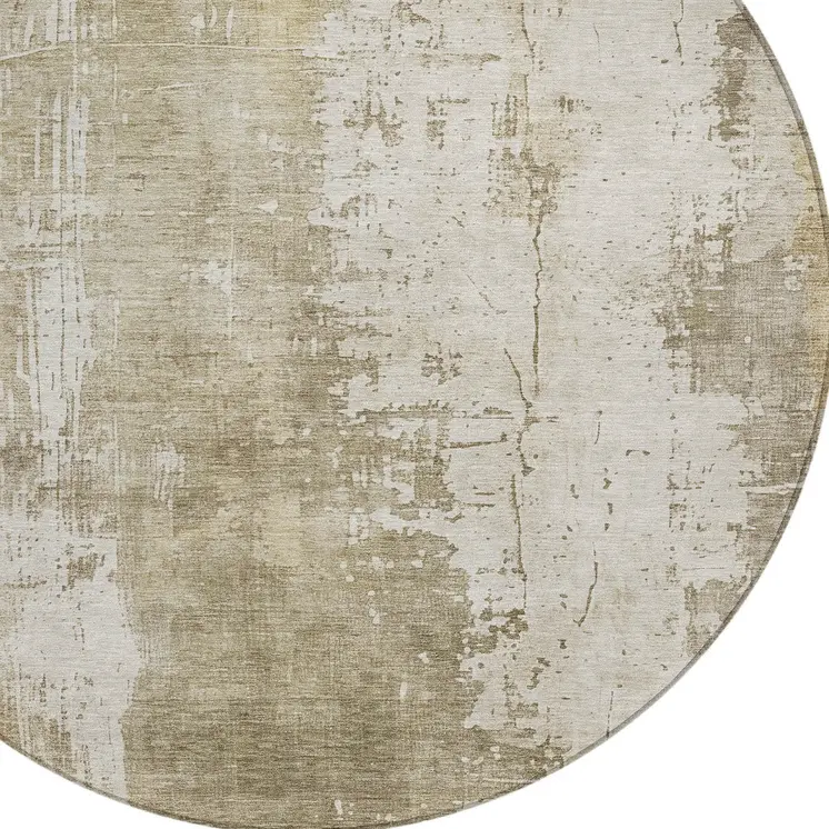 8' Taupe And Ivory Round Abstract Washable Indoor Outdoor Area Rug