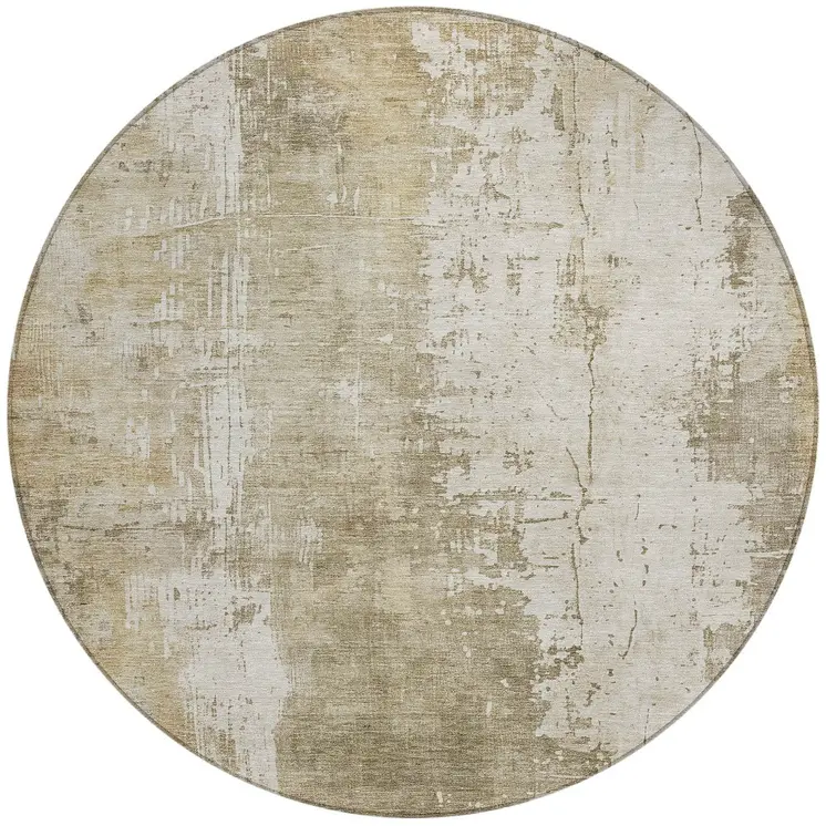 8' Taupe And Ivory Round Abstract Washable Indoor Outdoor Area Rug