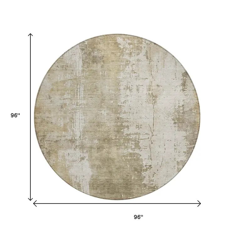 8' Taupe And Ivory Round Abstract Washable Indoor Outdoor Area Rug