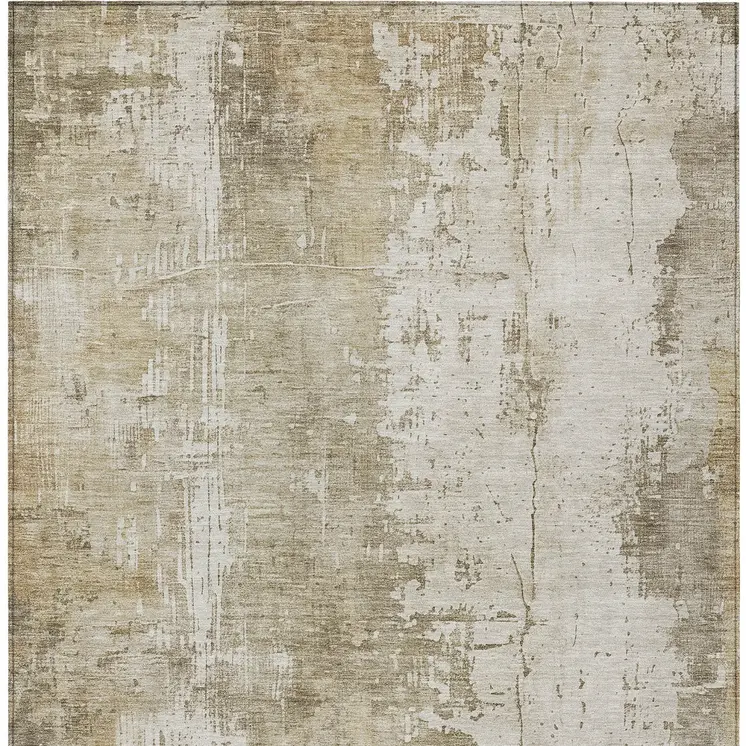 9' X 12' Taupe And Ivory Abstract Washable Indoor Outdoor Area Rug